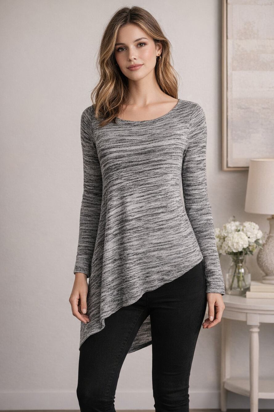 White House Black Market Marled Layered Asymmetrical Tunic Top Small Lagenlook